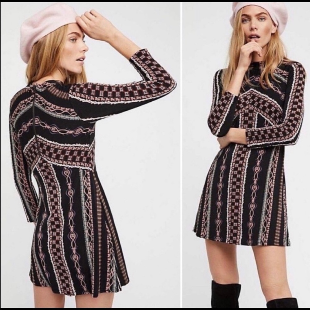 Free People Stella knit mini dress black XS. Excellent condition.